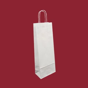 W140+G80xH390mm White Paper Twist Handle Bottle Carrier Bag